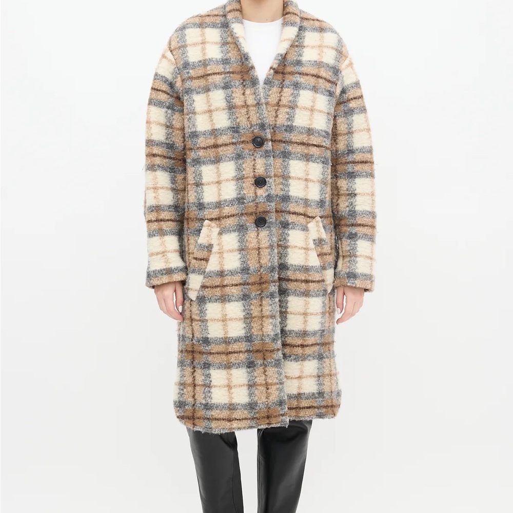 Isabel Marant Etoile Beige&multi wool plaid Gabriel coat size 34